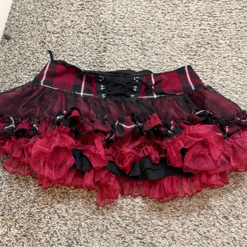 Tripp NYC Black and Red Plaid Skirt